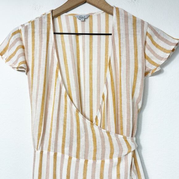 RAILS WOMENS LINEN BLEND AMBER STRIPED MINI DRESS SIZE MEDIUM YELLOW WHITE - Picture 4 of 6